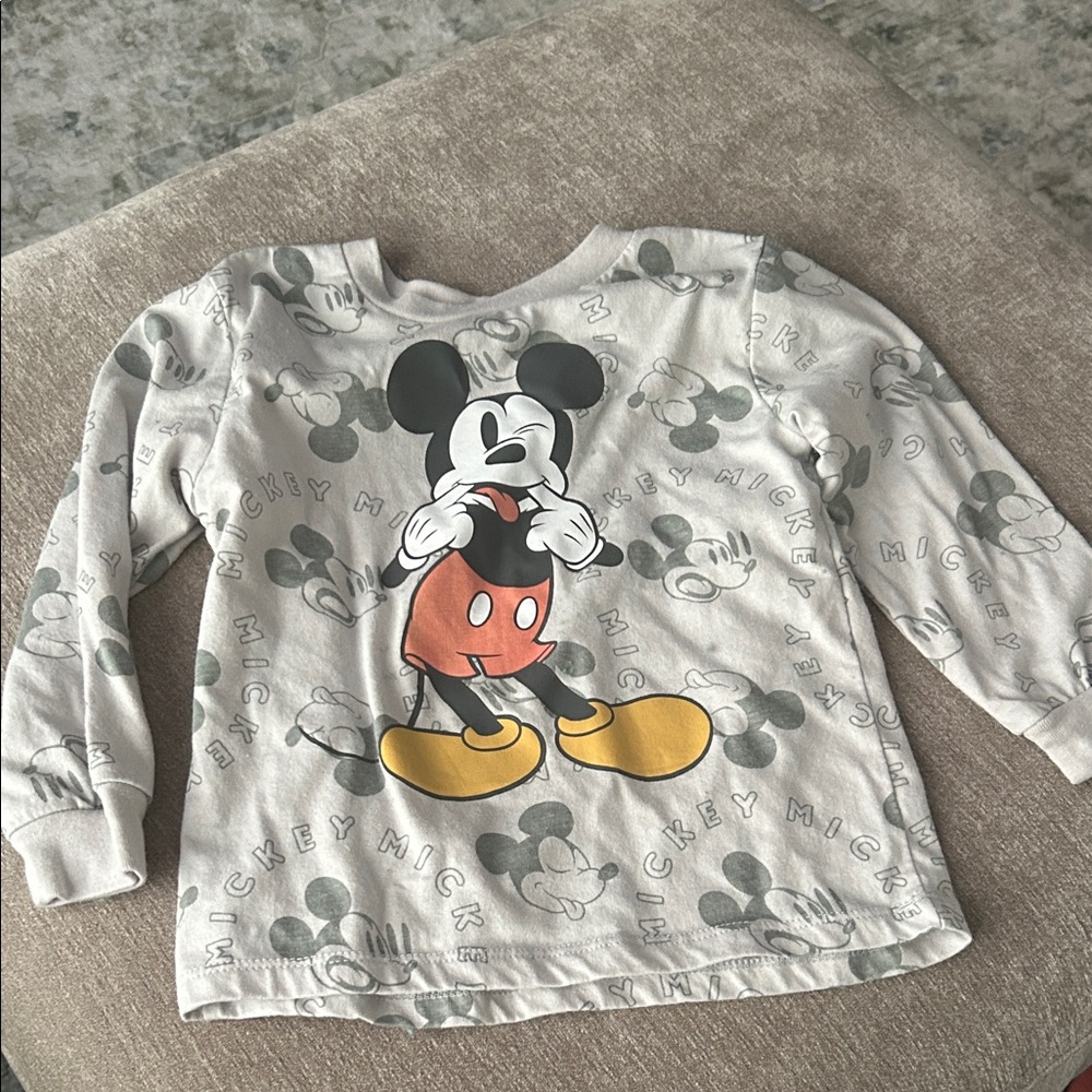 Disney Mickey Mouse Long Sleeve Kids Tee - Gray and Red